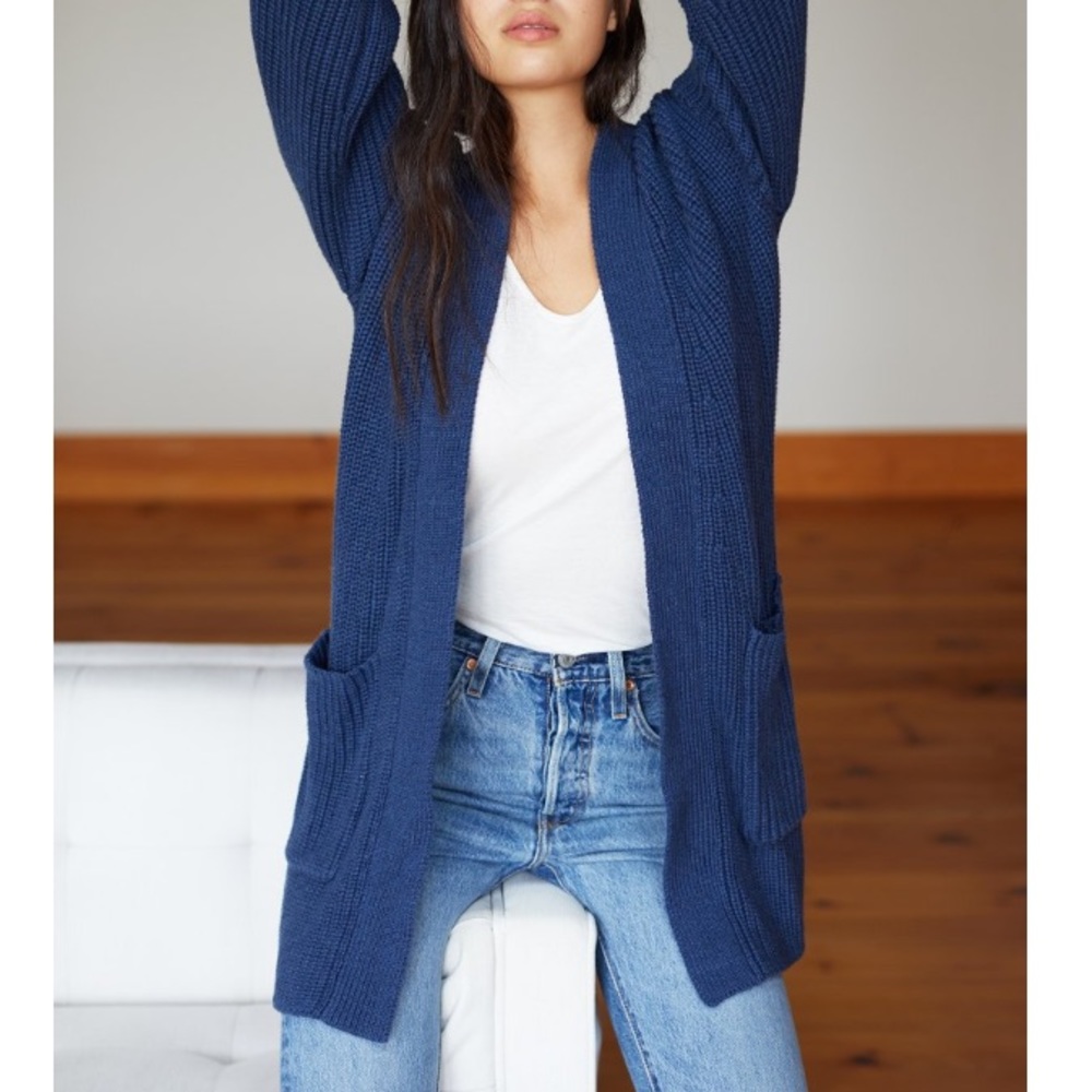 Emerson Fry Organic Wrap Sweater Ribbed- Indigo - Picture 3 of 5